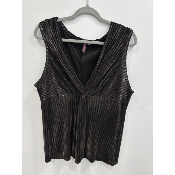Tatoo Me Pleated Tank Top Y2K Black Metallic V-Neck Sleeveless 2XL Going Out - Picture 1 of 10
